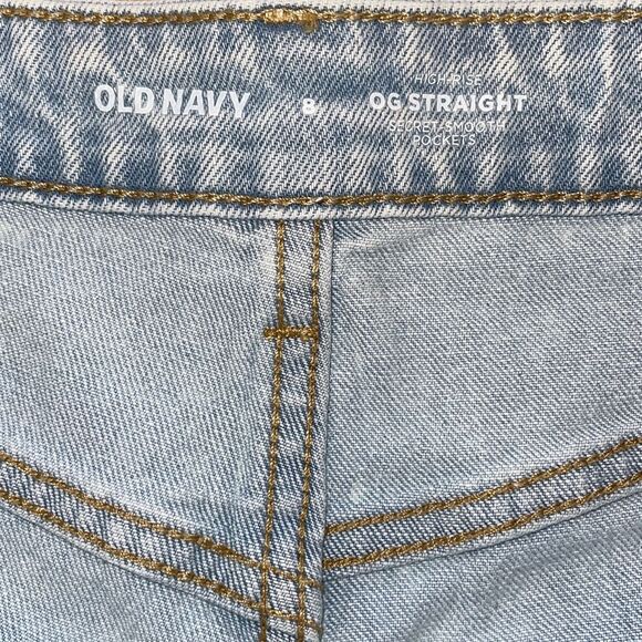 Old Navy OG Super Straight High Rise Distressed Denim Jeans Size 8 - Picture 3 of 8
